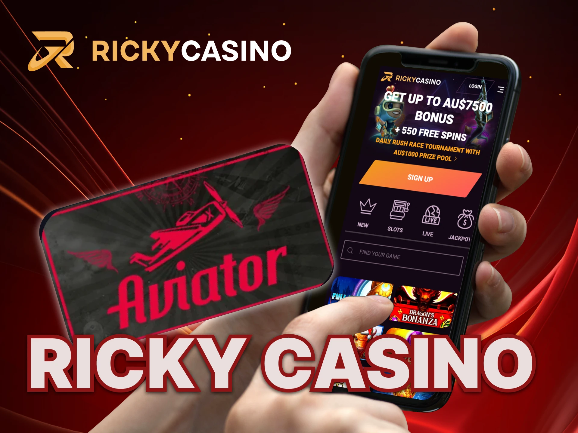 What options are there in the Ricky Casino mobile app.