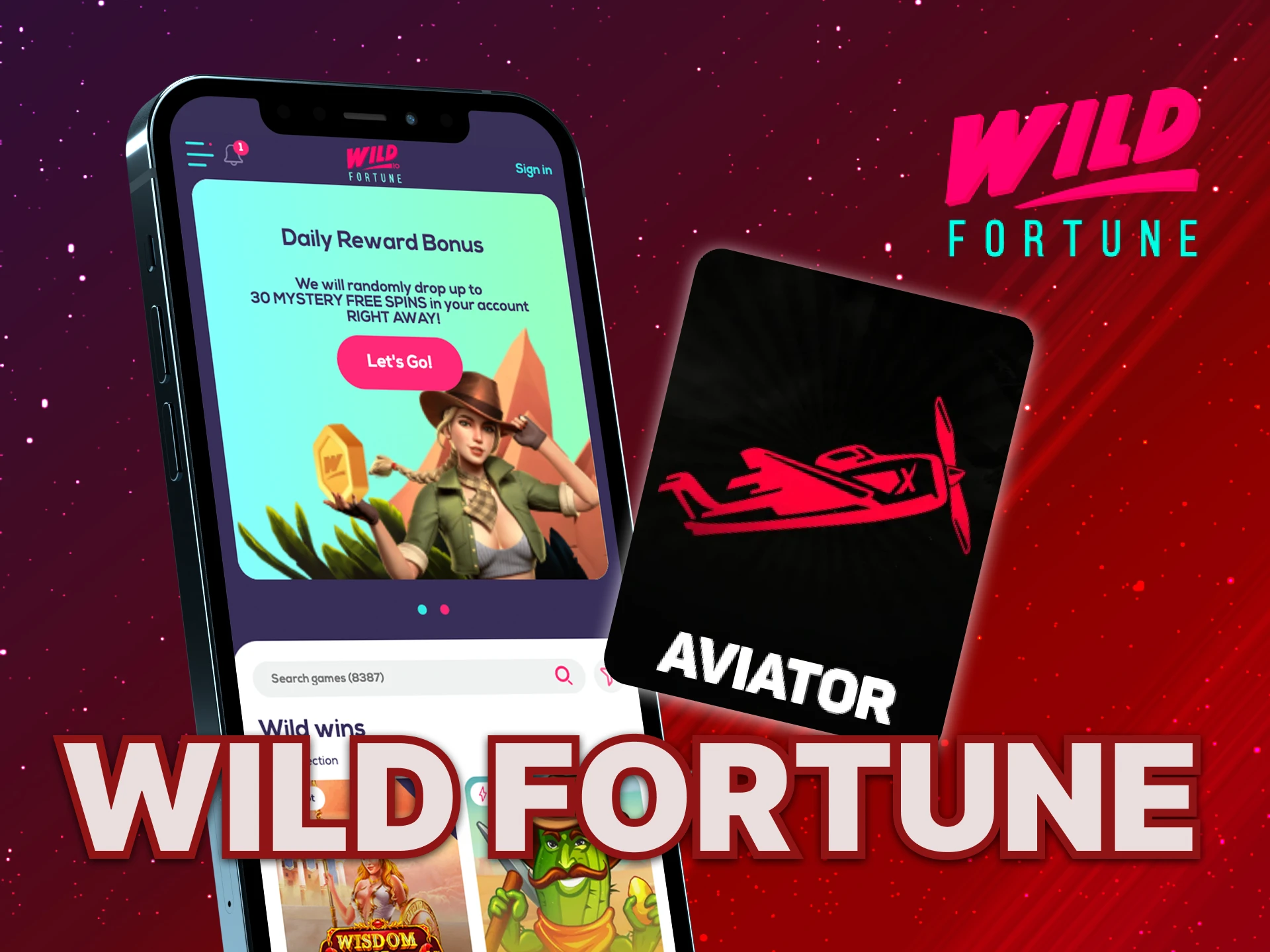 What options are there in the Wild Fortune mobile app.
