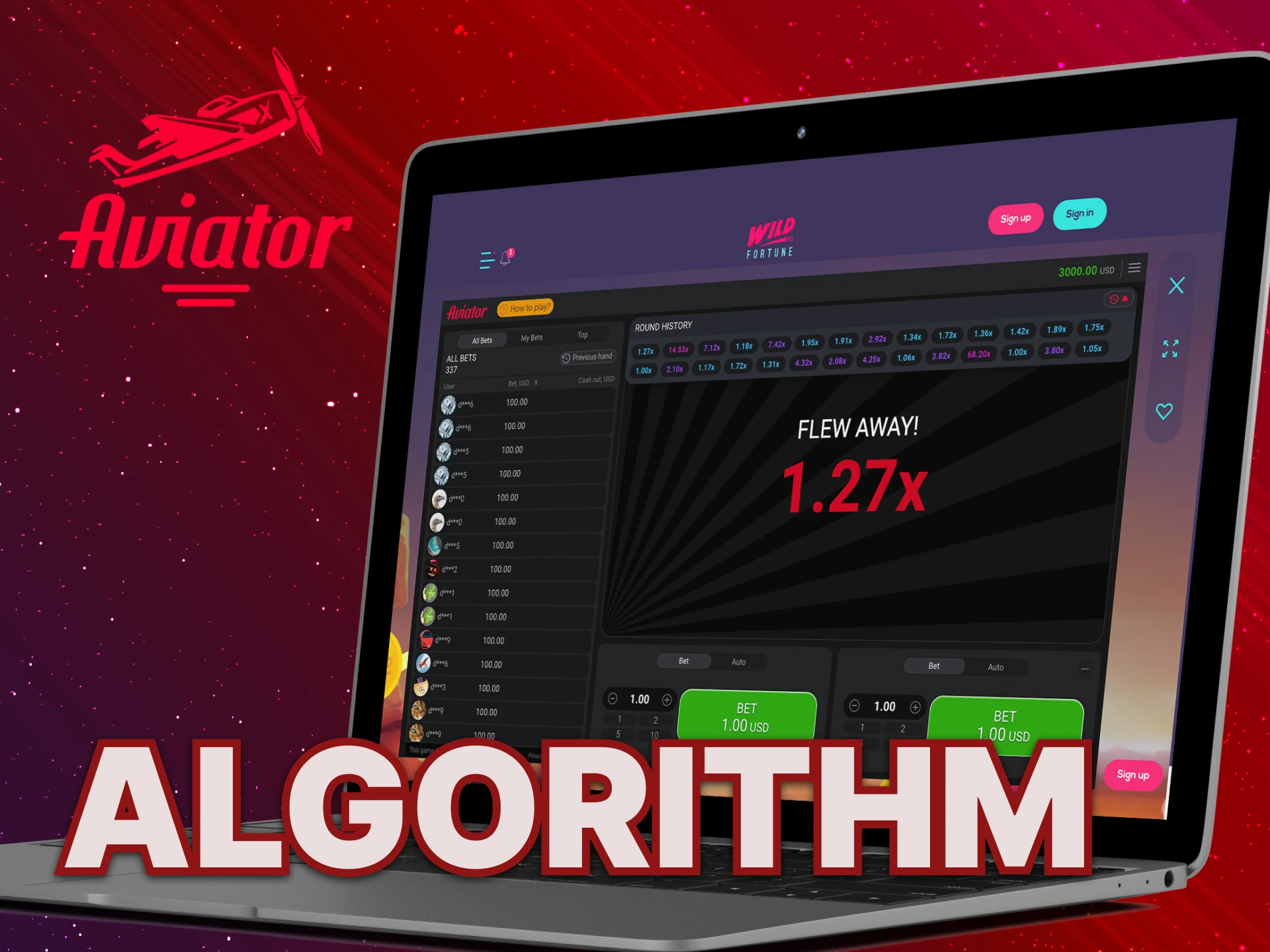 The Aviator game algorithm has no patterns, so it is impossible to predict the result in advance.