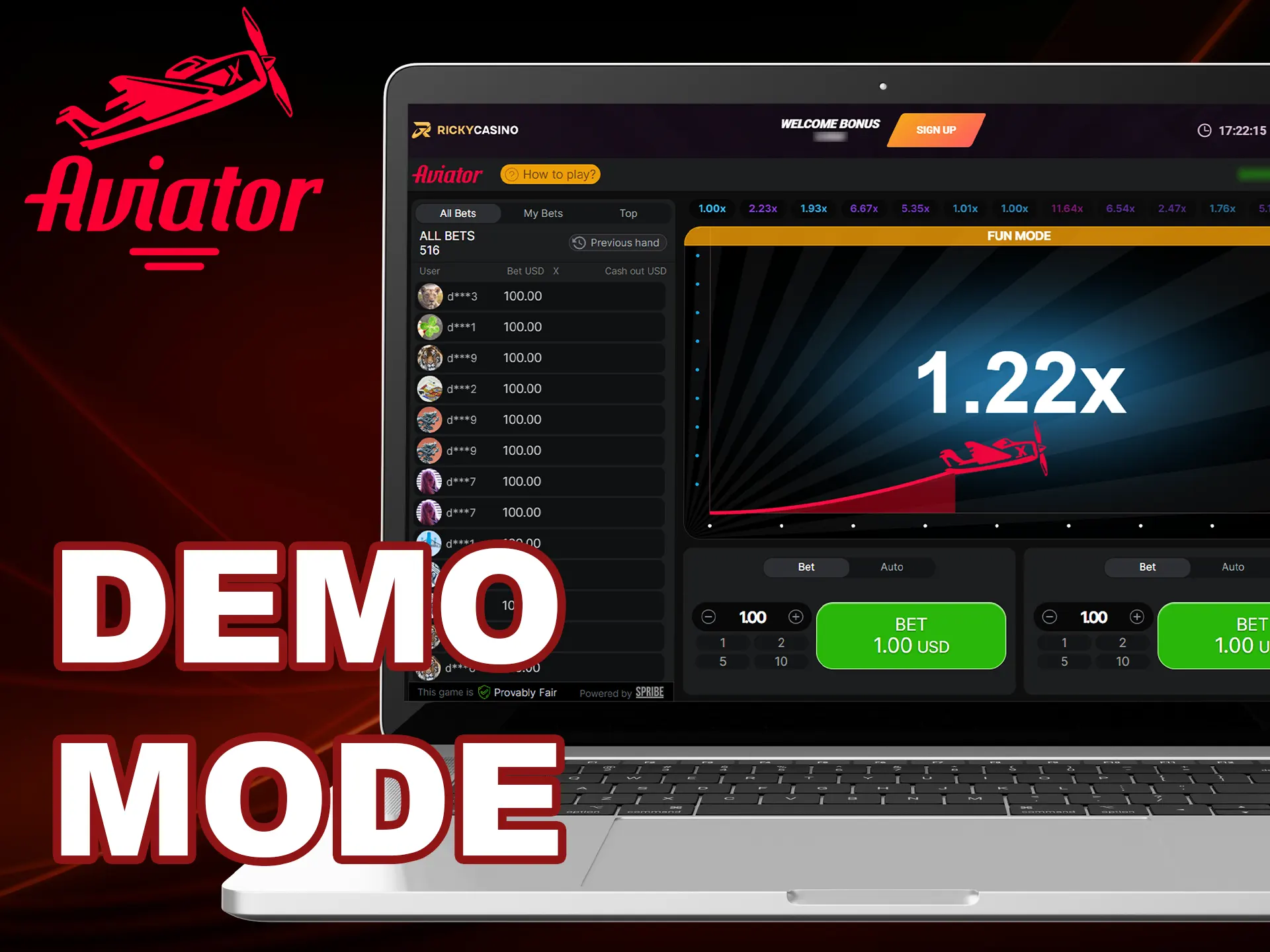 Take advantage of the Aviator demo mode without risk.