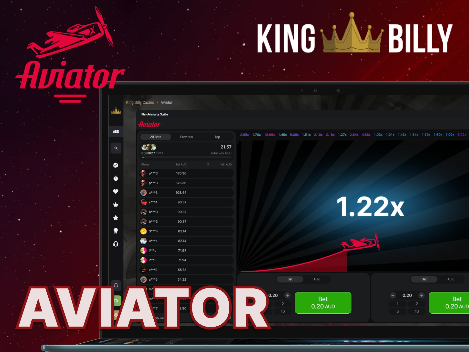 Enjoy playing the Aviator game on the King Billy website.