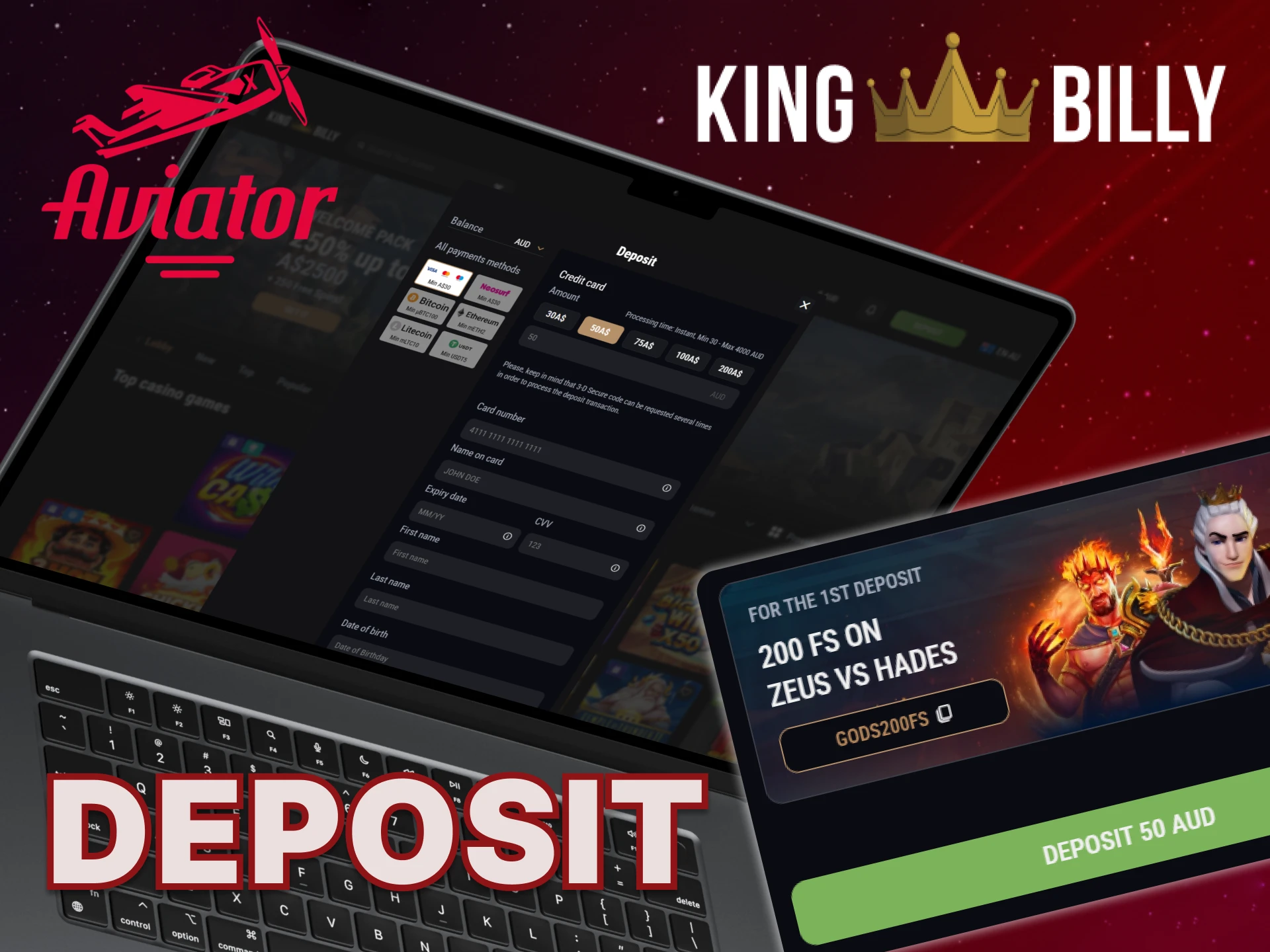 Make a deposit into your King Billy account to play Aviator.