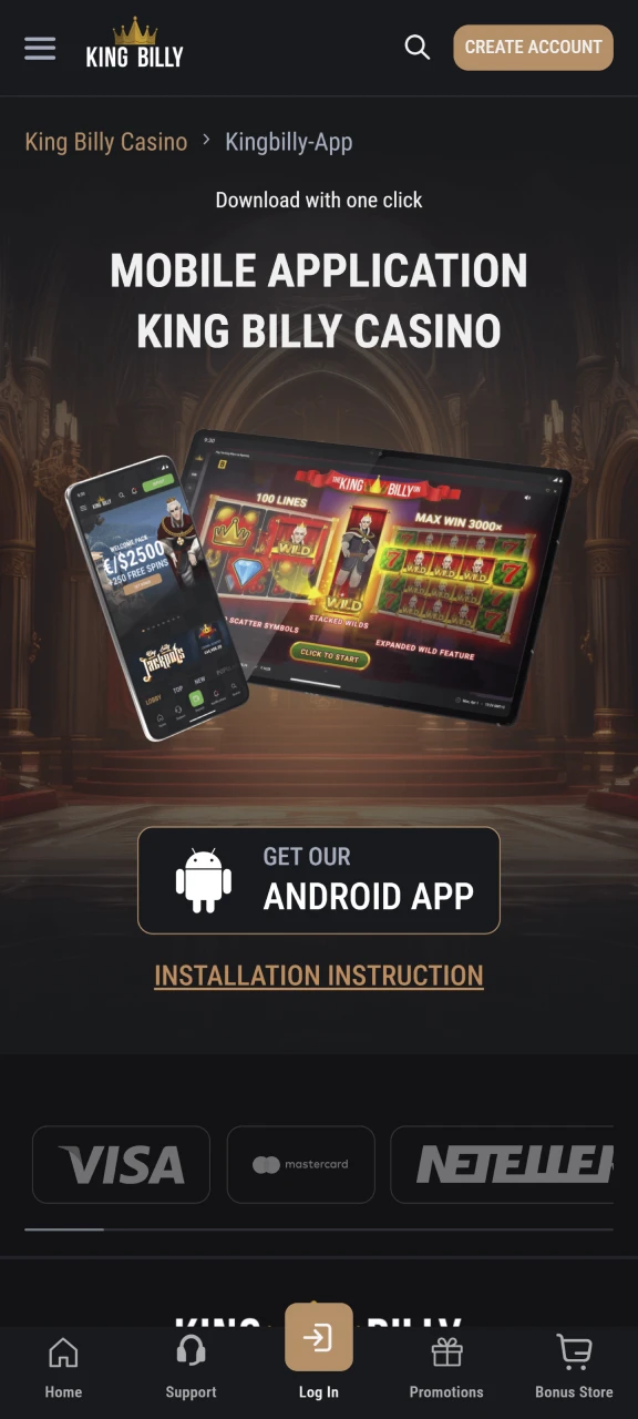 Get the official King Billy app on the website.