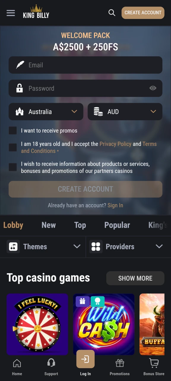 Open the official King Billy website.