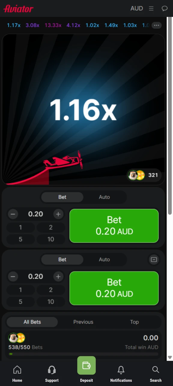 Open the Aviator game and start playing on the King Billy platform.