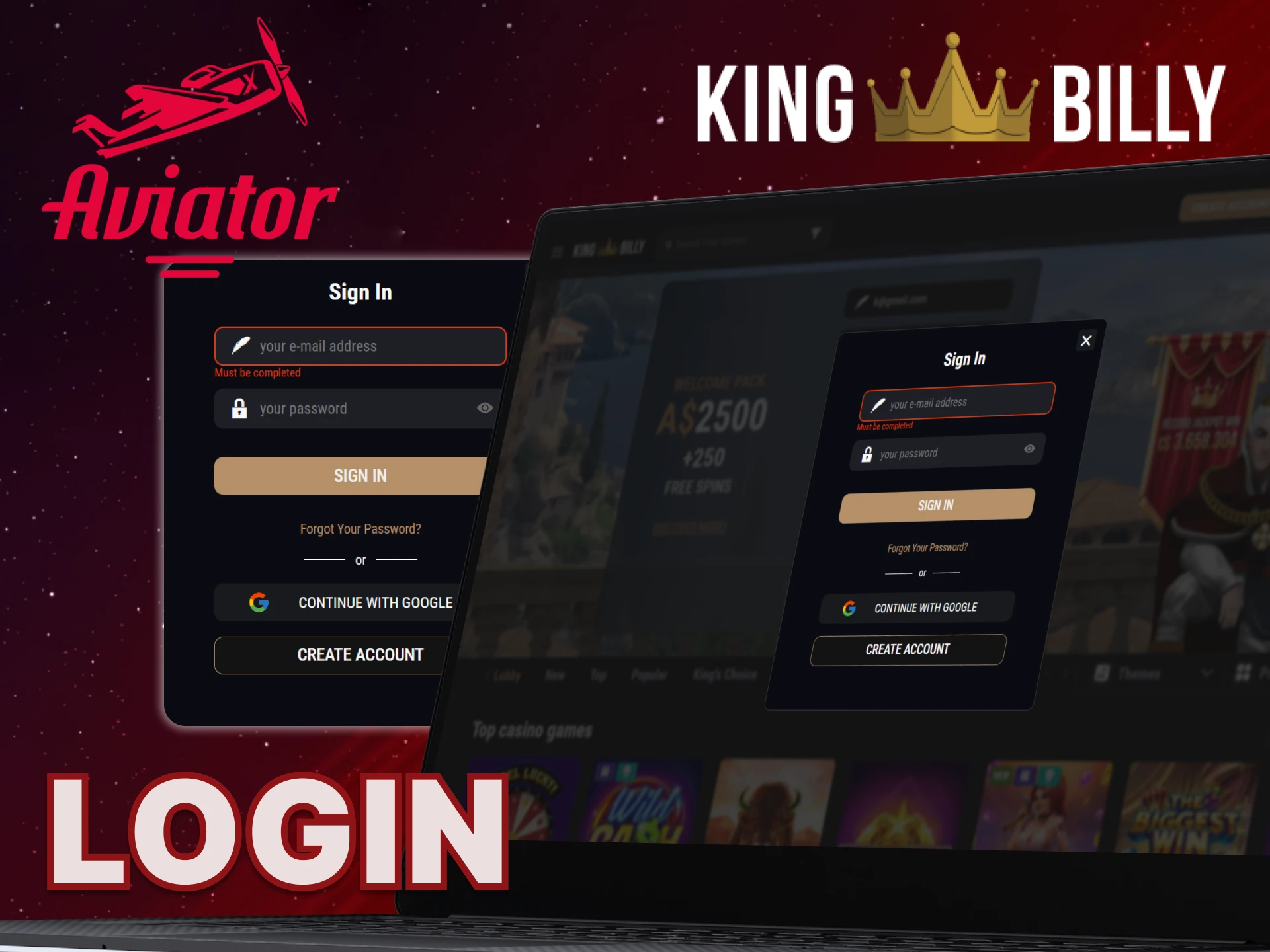 Open the King Billy website and log in to your account.