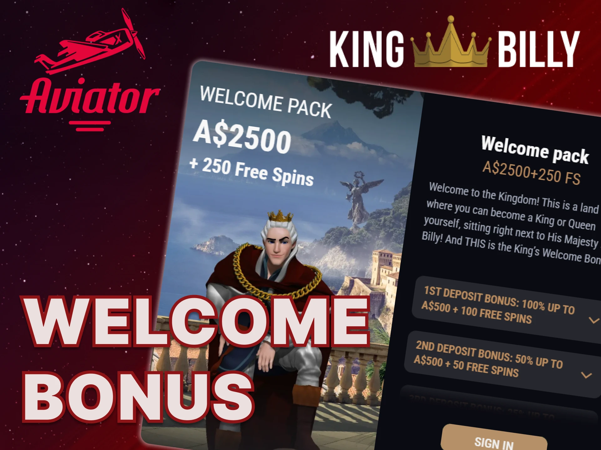 Check out the welcome bonus offered to Aviator players by King Billy.