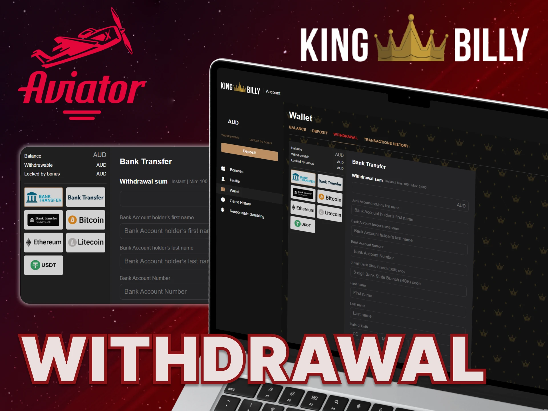 Easily withdraw money from the King Billy platform.