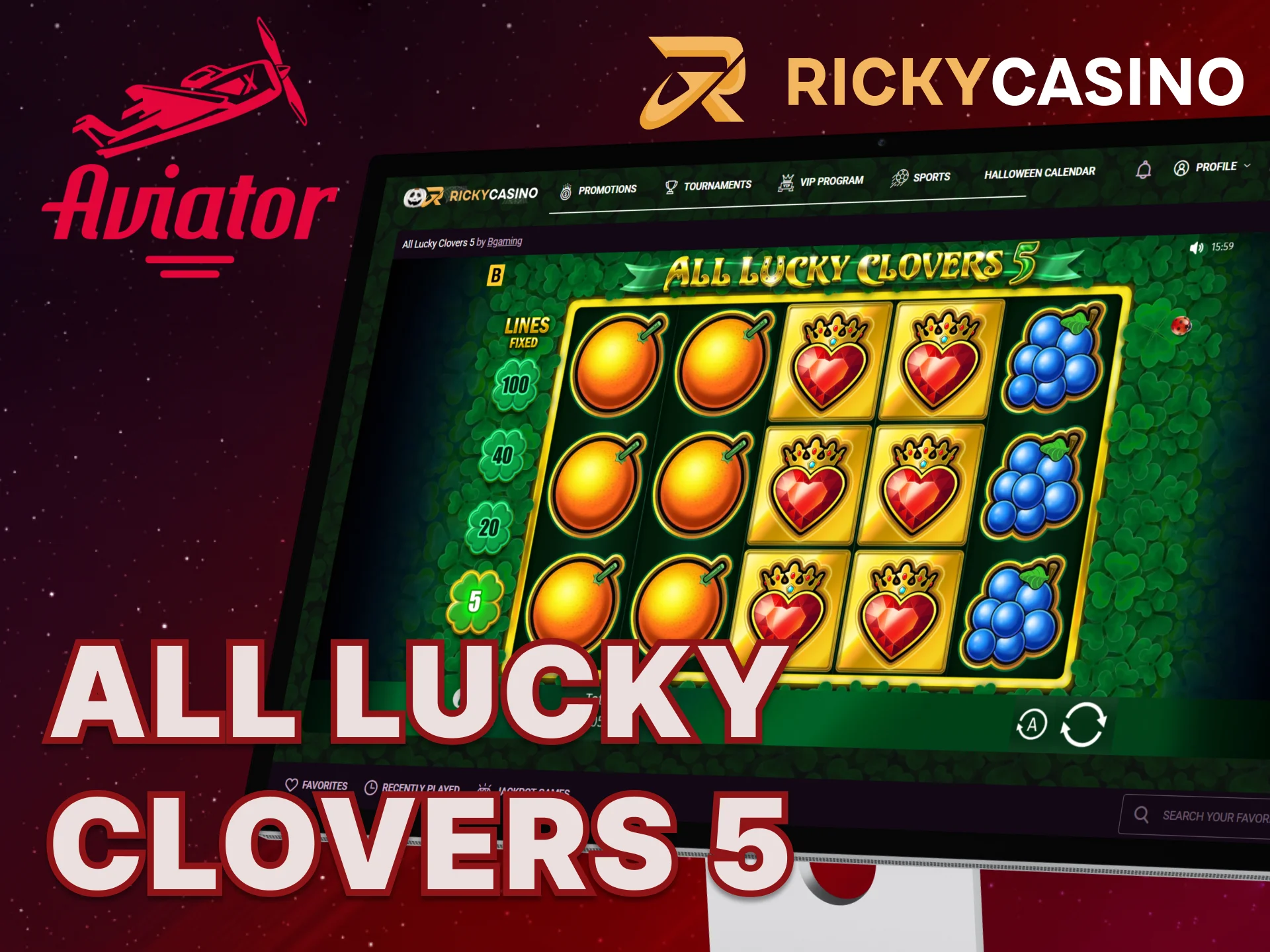 Visit the Ricky Casino website to play All Lucky Clovers 5.