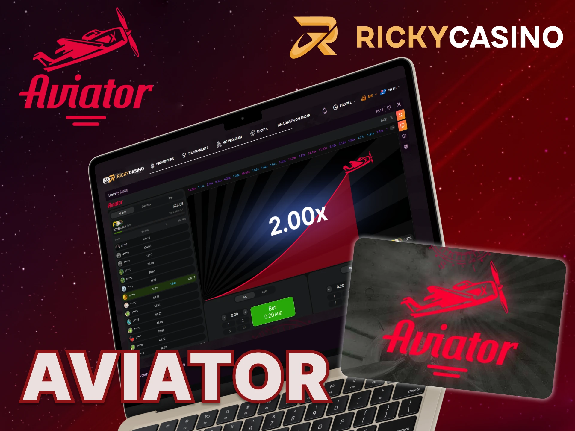At Ricky Casino, you can play the Aviator game.