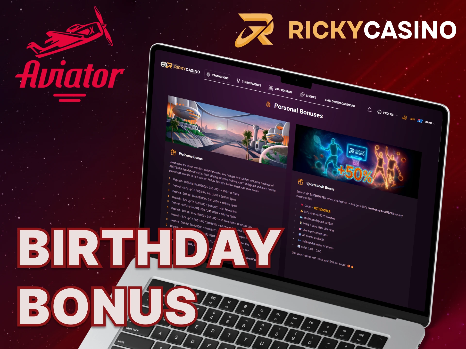 Get a bonus on your birthday at Ricky Casino.