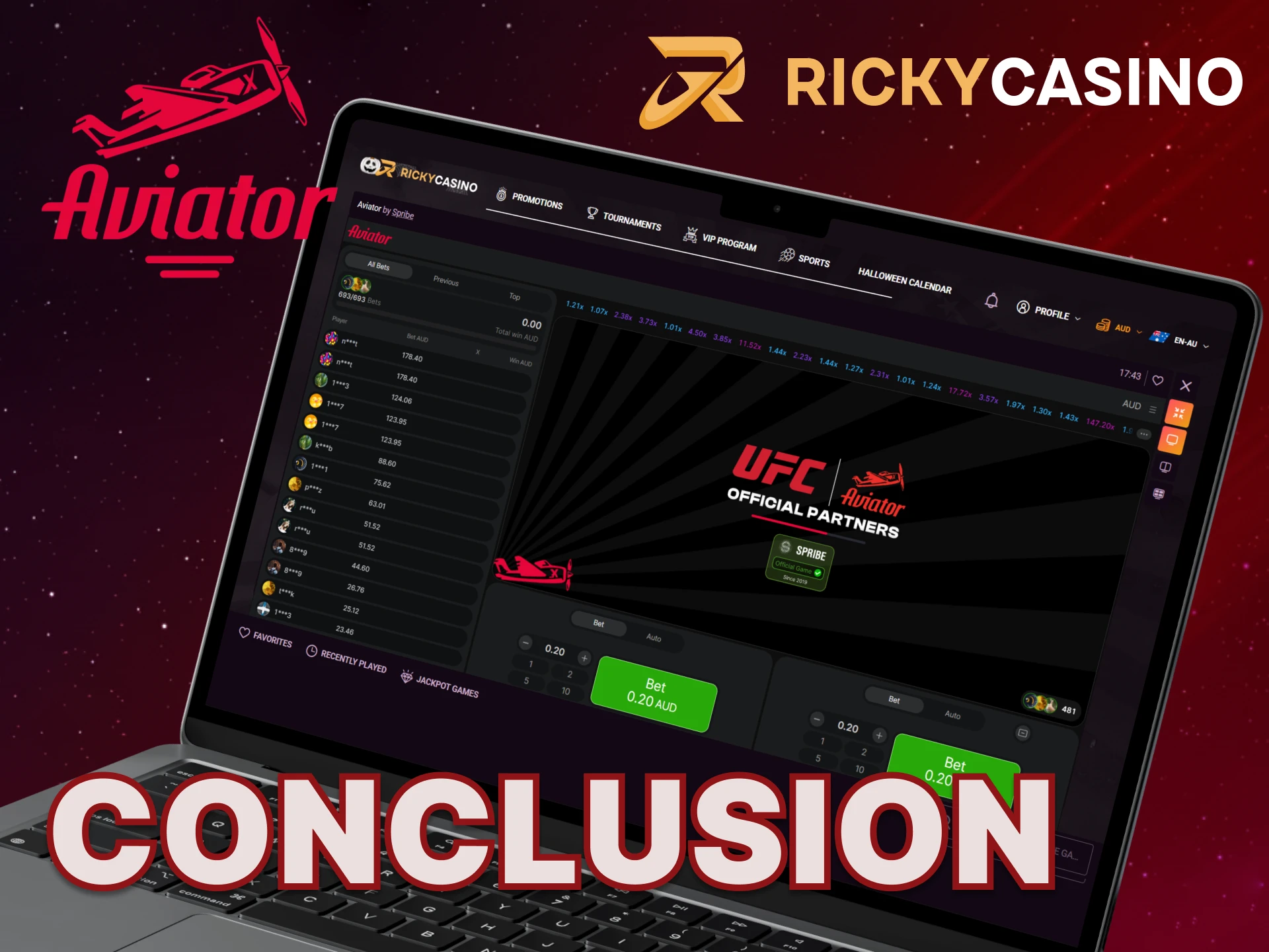 Play and win in Aviator on the official Ricky Casino website.