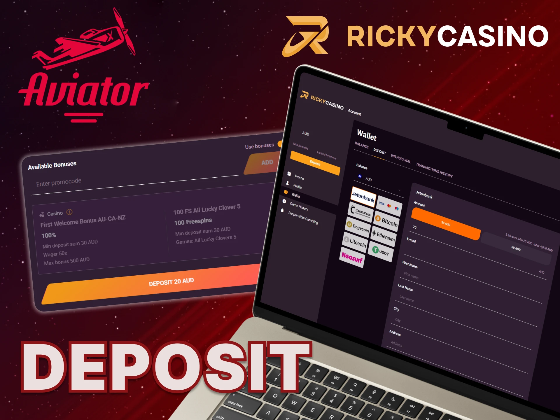 Enter the amount and make a deposit into Ricky Casino.