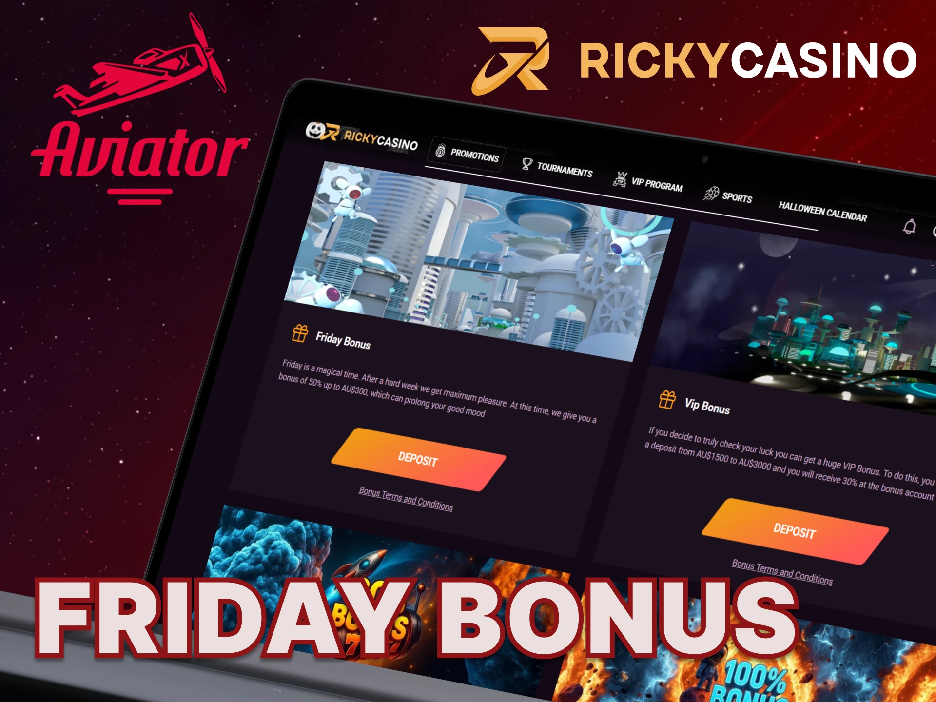 You can get a friday bonus on the Ricky Casino website.