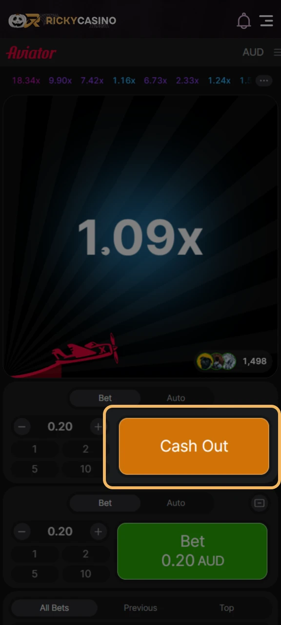 Cash out your winnings on time in the Aviator game at Ricky Casino.