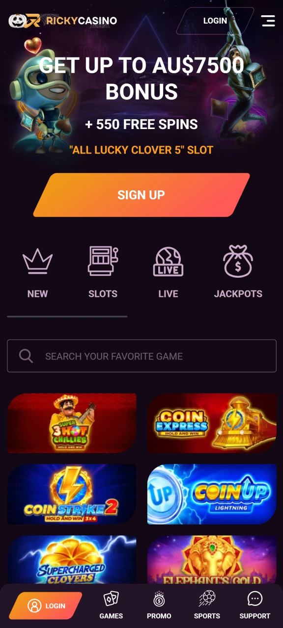 Go to the official Ricky Casino website.