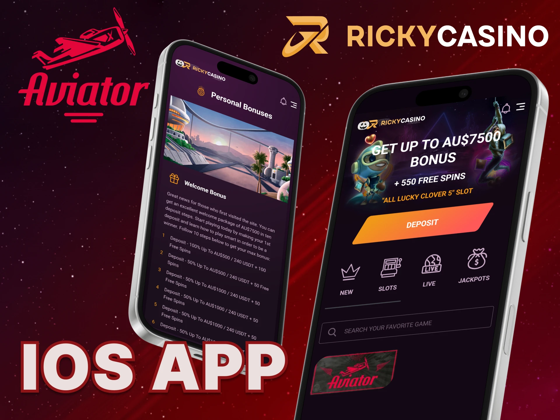 Use the Ricky Casino app for iOS to play Aviator.