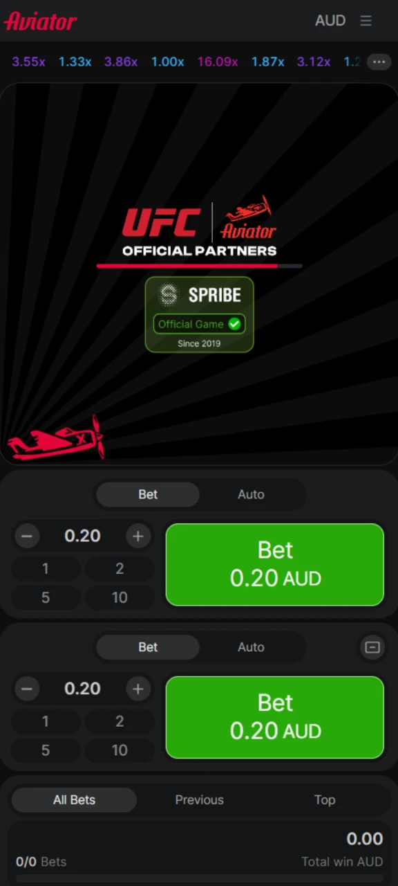 Open the Aviator game in the 1Red app.