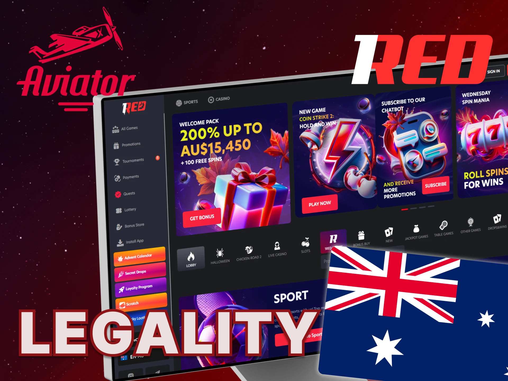 The official 1Red website is legal for Australian players.