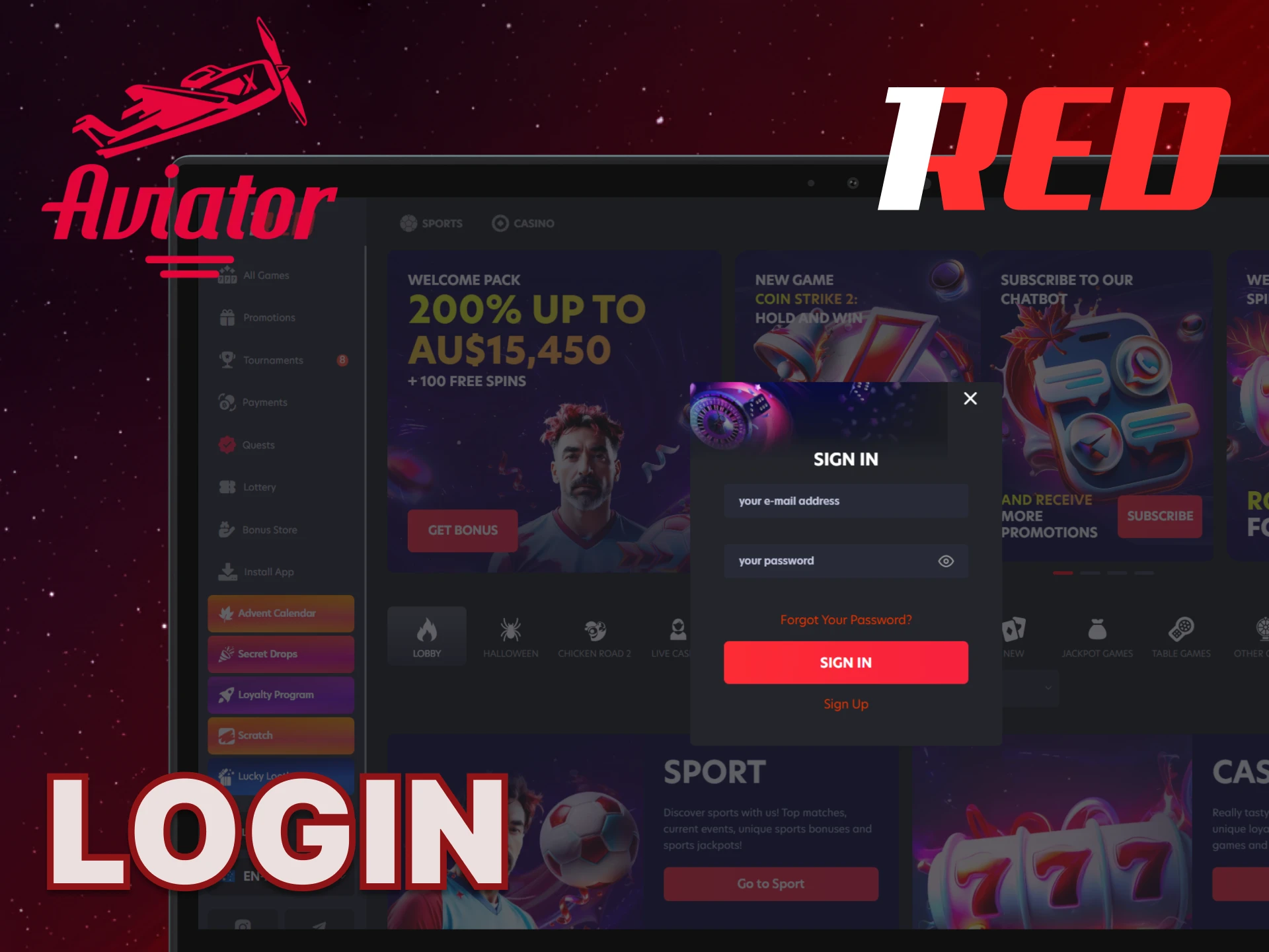 Sign in to your 1Red account using your credentials.