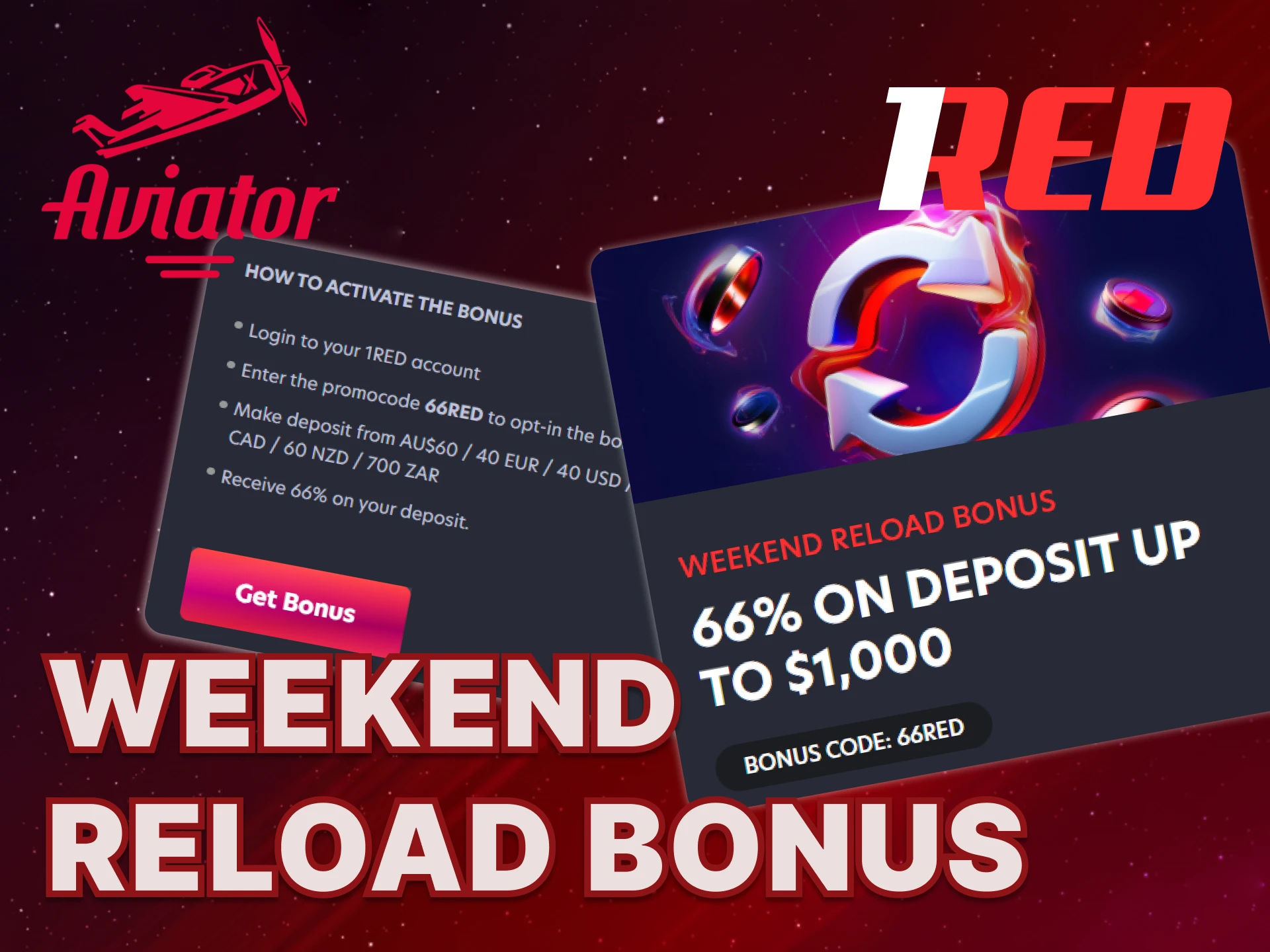 Learn more about the Weekend Reload bonus on the 1Red website.