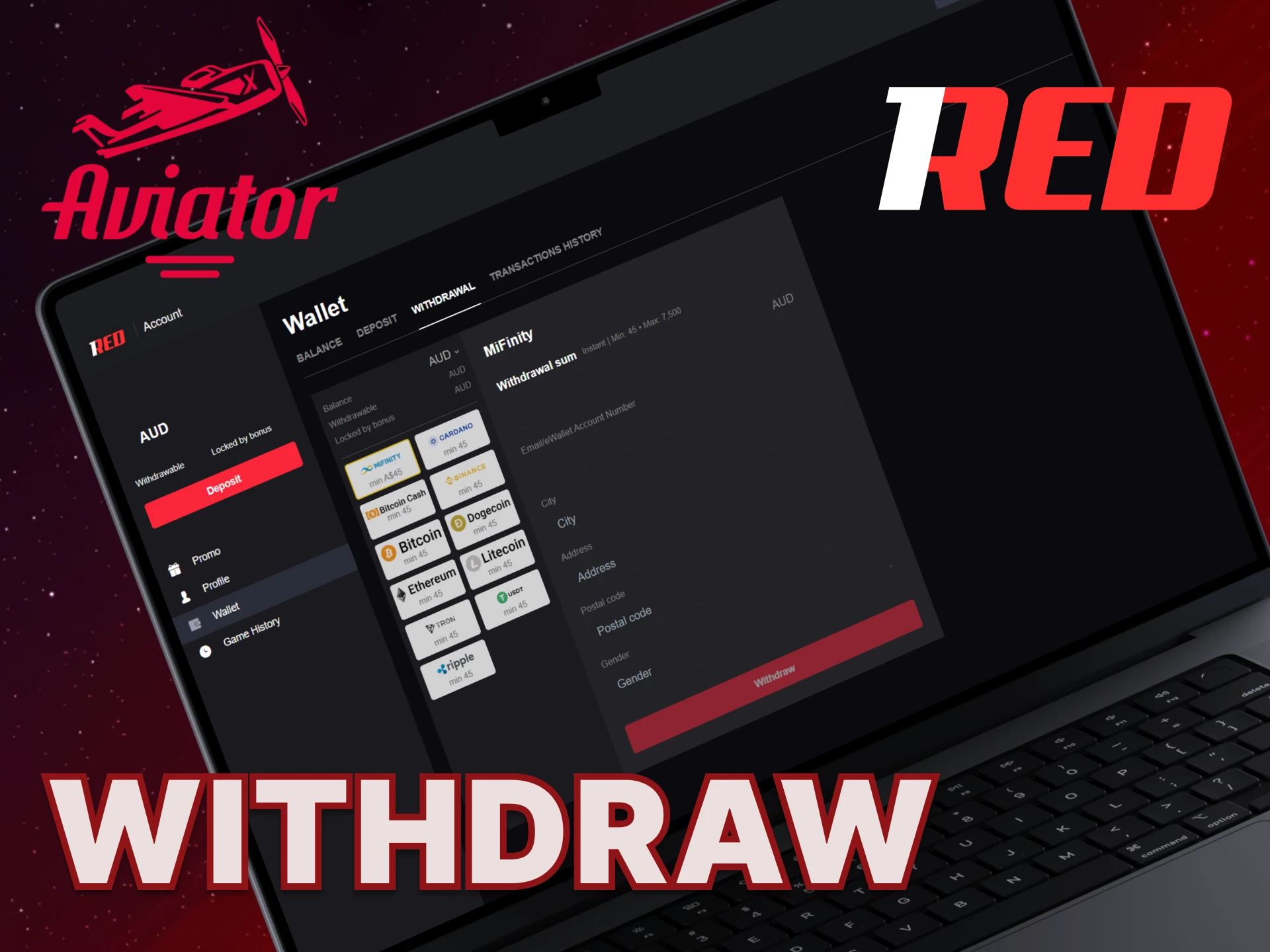 Easily withdraw your winnings from your 1Red account.