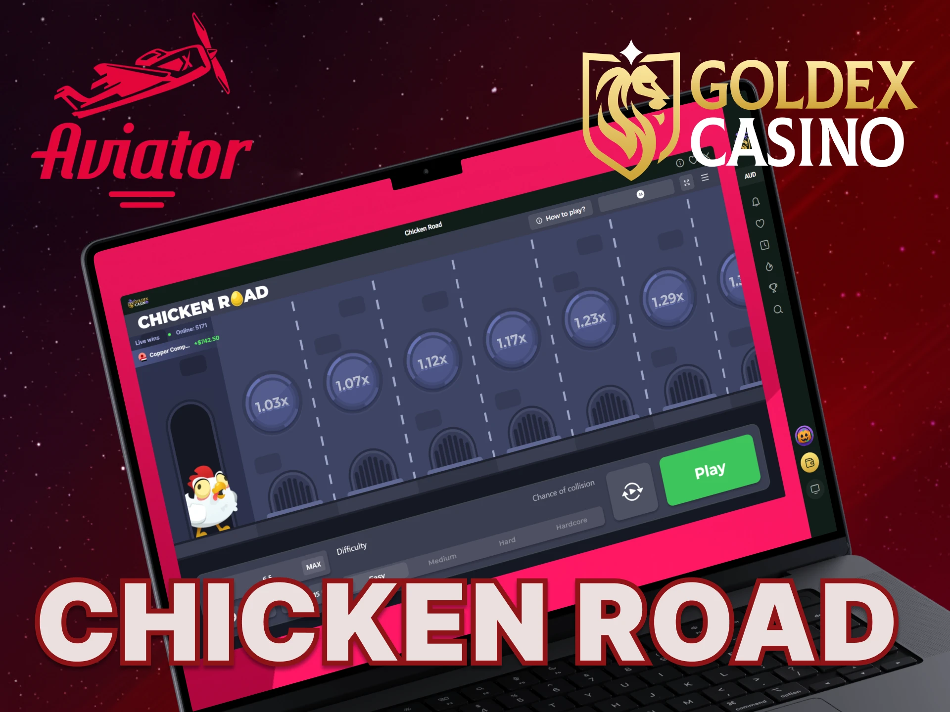 Among other games at Goldex Casino, you can play Chicken Road.
