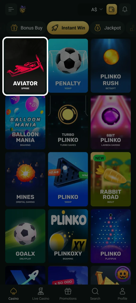 Launch Aviator on the Goldex Casino platform.