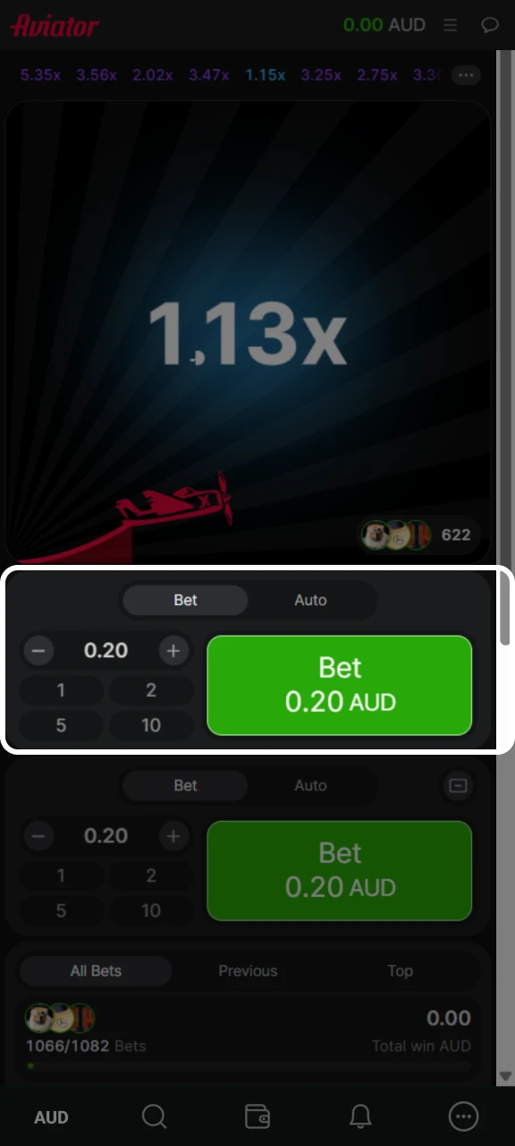 Add the amount and place your bet at Goldex Casino Aviator.