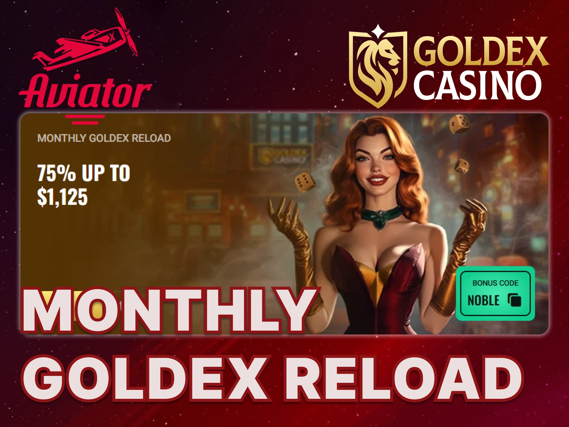 Find the Monthly Goldex Reload bonus on the Goldex Casino platform.