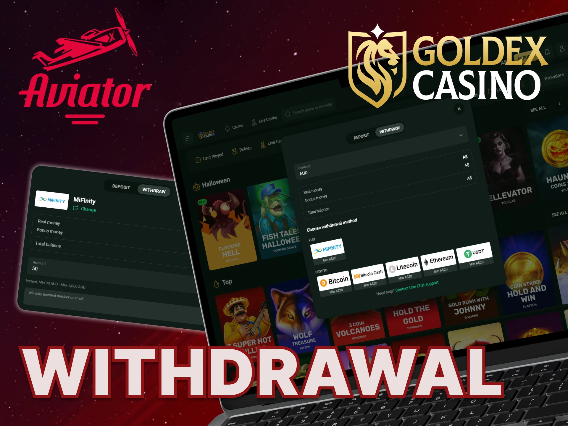 Withdraw money from the official Goldex Casino website.