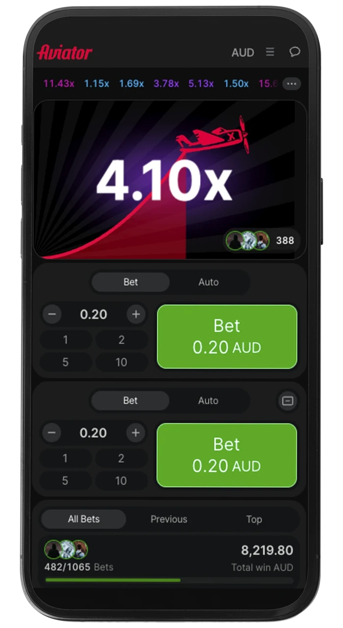 Aviator game homepage.