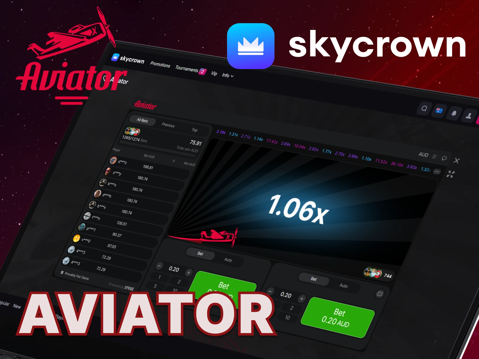 Skycrown is offering Australian players the chance to play Aviator.
