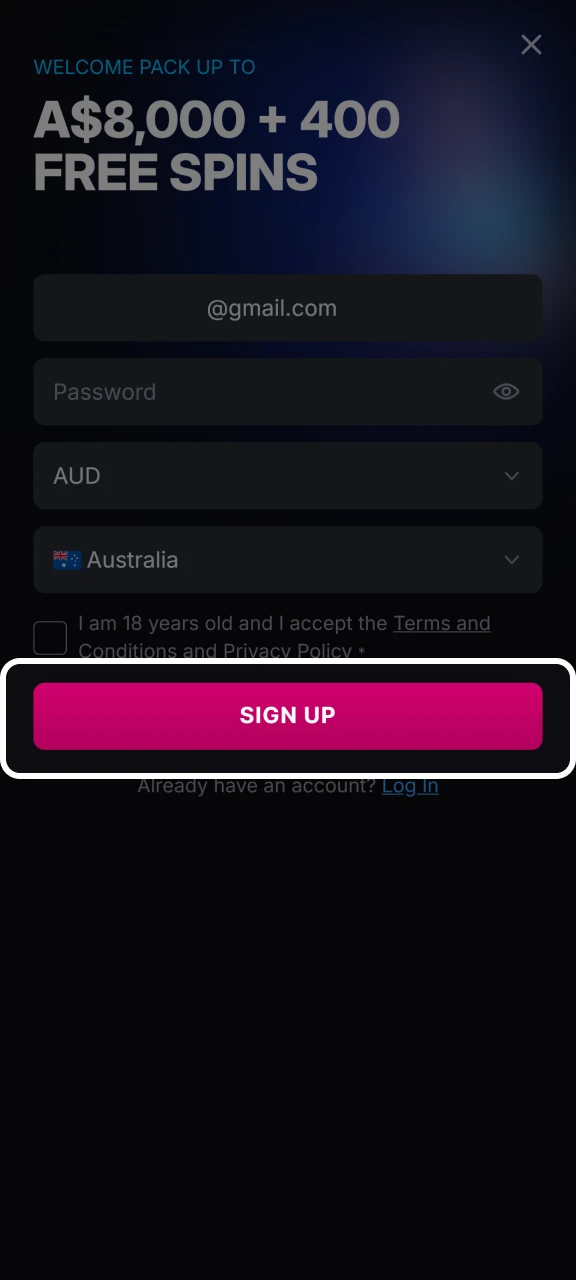 Finish the registration on the Skycrown website.