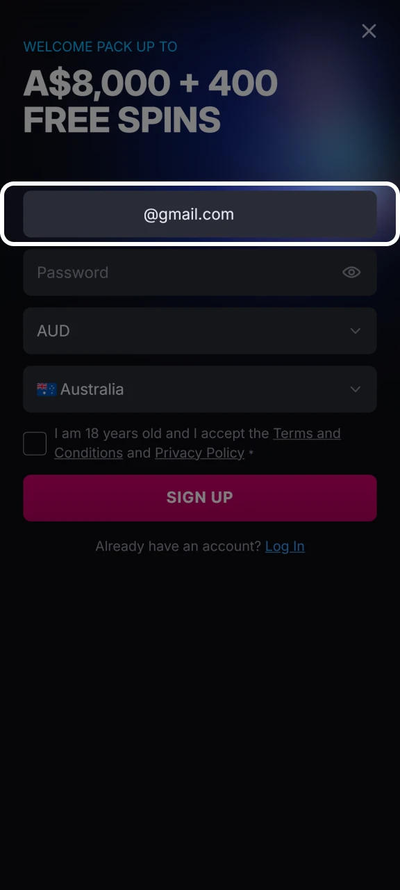 Enter your email address in the Skycrown registration form.