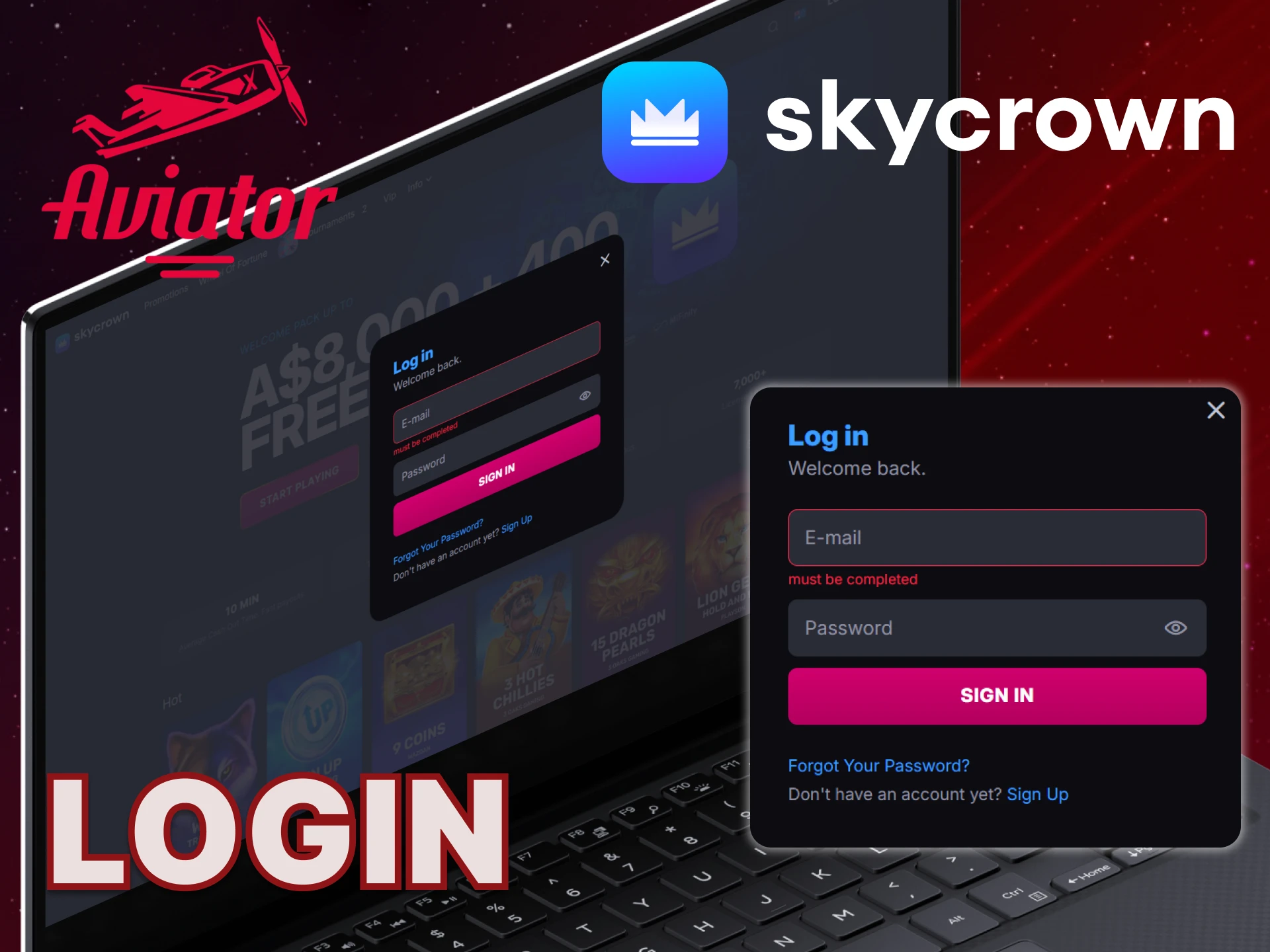 Enter your email address and password to log in to your Skycrown account.